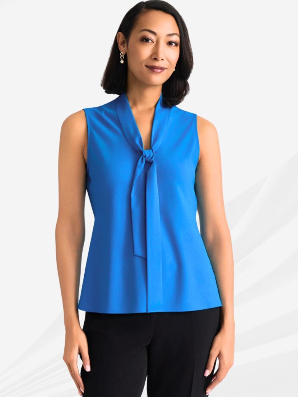 Kasper Azure Blue Sleeveless Tie Neck Blouse Top Women's XL Worn Once